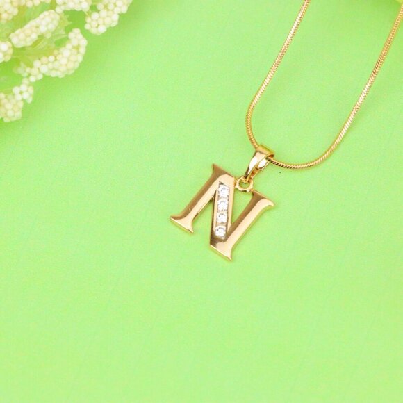 "Rose Gold Letter N Pendant with Crystals – 18K Gold Plated Charm, XPPT1363 - Picture 12 of 13